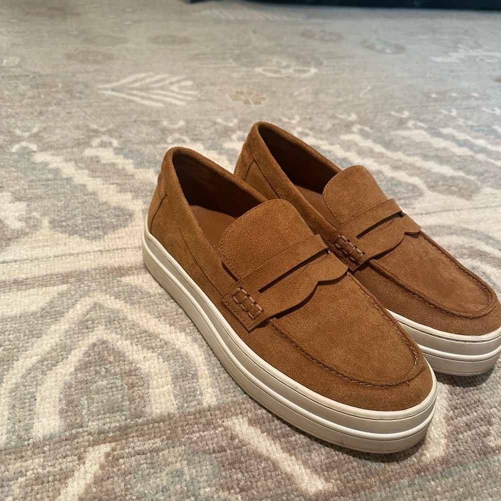 J Slides Brown Suede Flats with Modern Platform Sole